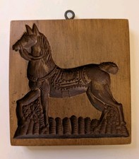 Vintage Hand Carved Wooden Springerle Cookie Mold Plaque - Folk Art Horse Design