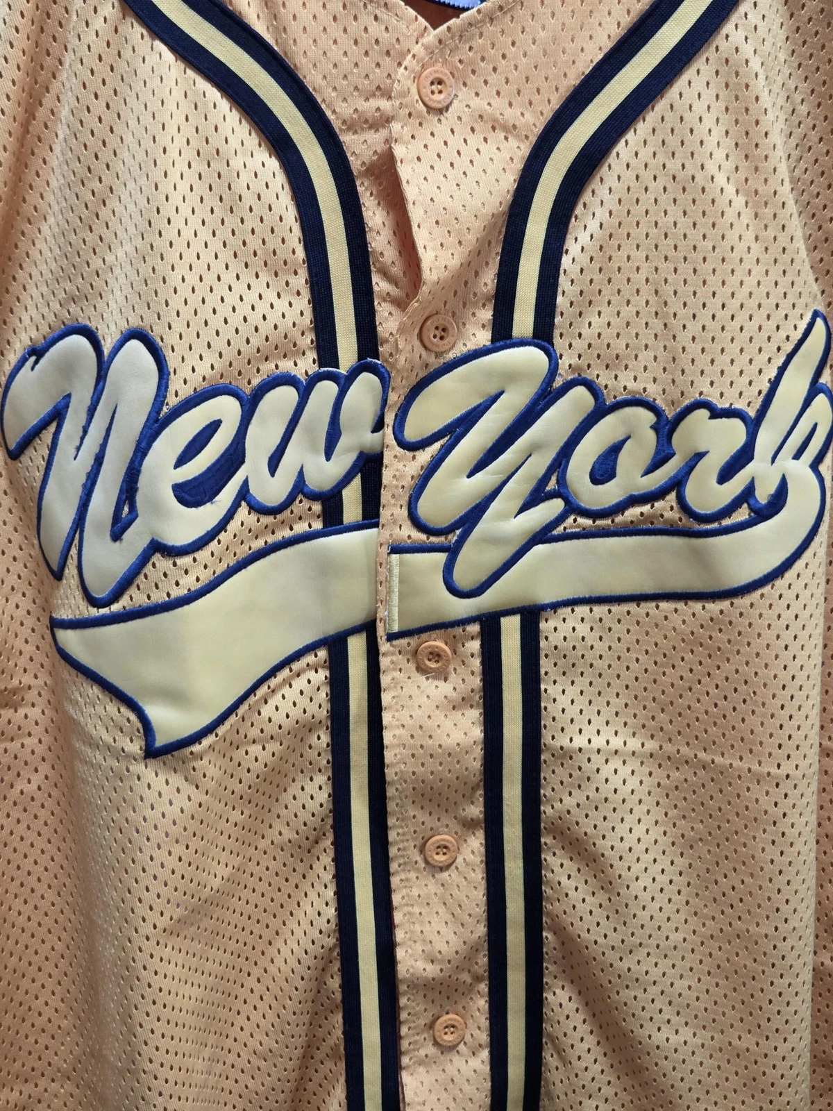 New York Baseball Jersey Mens 2XL Gold Mesh Button Front Sleeveless Tank - thumbnail 4