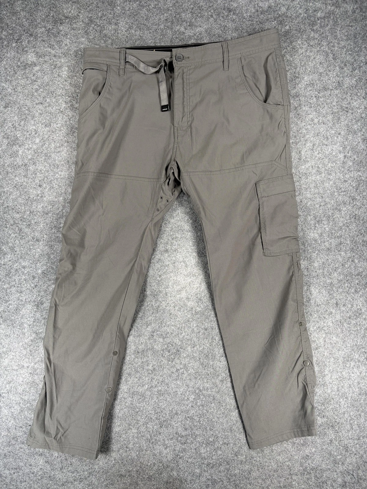 PrAna Hiking Pants Mens 38x30 Gray Nylon Stretch Cargo Travel