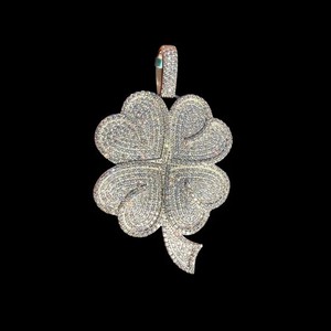Authentic 2.50Ct Round Cut Natural Moissanite Shamrock Leaf Pendant 14K White Gold Plated