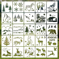 6 Inch Animal Stencils for Painting, Reusable Deer Bear Stencil, 25 Pieces Fores