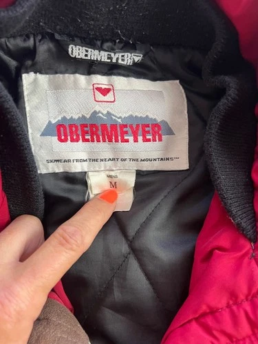 Obermeyer Vintage Ski Jacket Men's Medium Black Red Tan Trim Retro Winter Coat image 2