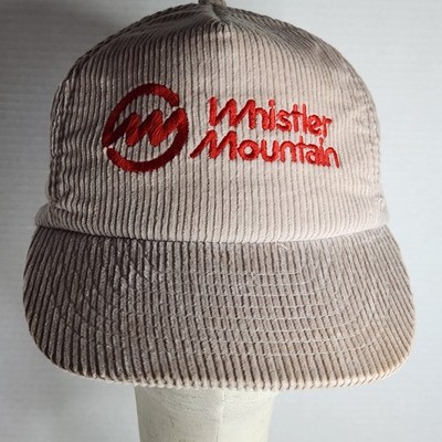 Vintage Whistler Mountain Corduroy Ski Resort Hat Beige Retro Cap M/L
