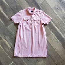 GAP Dress S Tall Pink Ultrasoft Denim Short Sleeve Popover Mini Dress Rose Mist