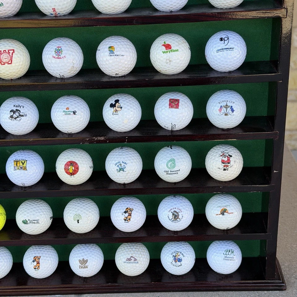 老式木质高尔夫球展示盒 19x181⁄4 带 49 标志高尔夫球系列 — 第 4/4 张图片