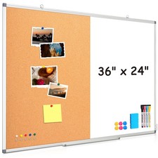 Combination Magnetic Whiteboard  Corkboard, 36"x24" Combo for , Office  Hom...