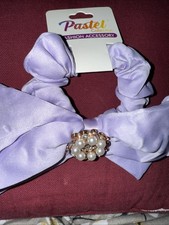 Lilac Hair Bow With Center Pearls Gold Tone NWT