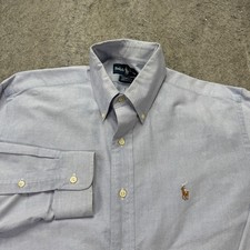 Ralph Lauren Oxford Shirt Men 15.5 34 Blue Solid Yarmouth OCBD Relaxed b061