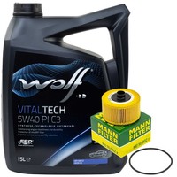 MotoröL Set Wolf oil 5W40 5 Liter + ÖLfilter FüR Mercedes Renault Clio V Smart