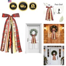 Christmas Red Plaid Wreath Bows for Front Door, Xmas Trees Lace Ribbon Bowkno...