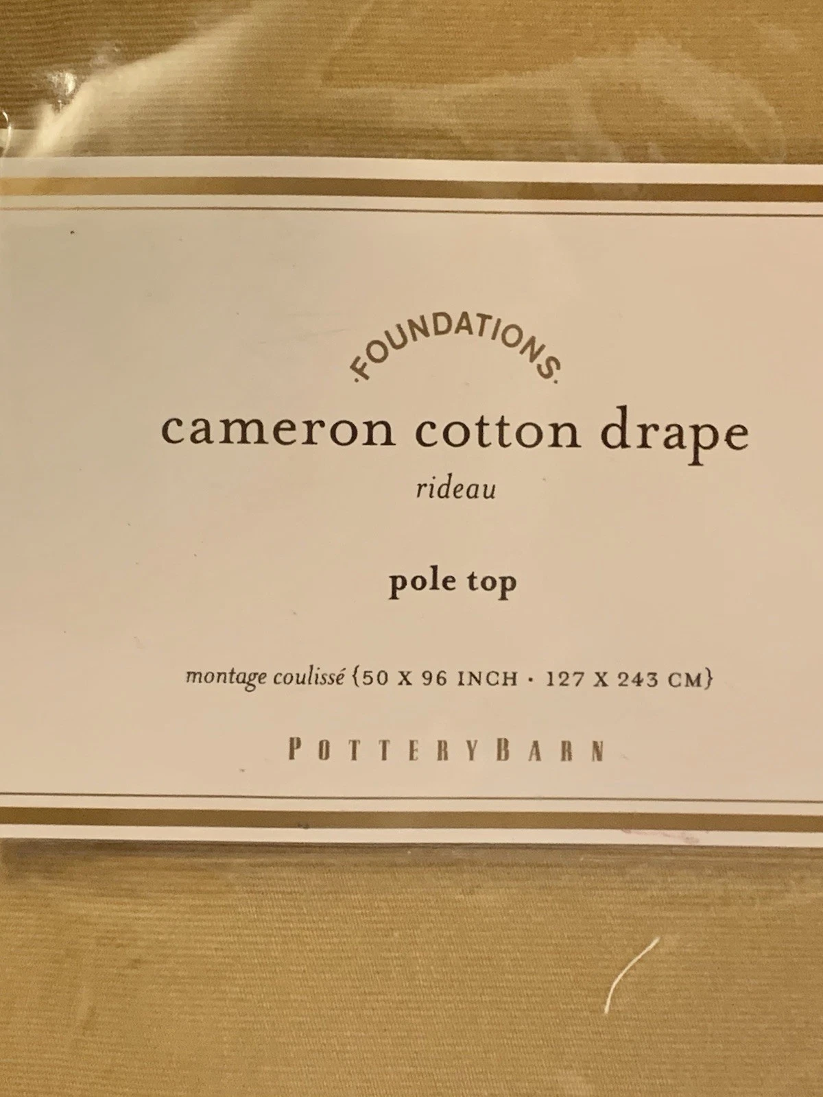 Pottery Barn Cameron Cotton Drape Pole Top Curtain RIDEAU Beige/Straw 50x96 READ