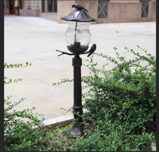 Traditional Outdoor Lamp Post Light with Decorative Birds, Black Finish Lantern