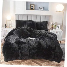 Faux Fur Velvet Fluffy Bedding Duvet Cover Set Down Comforter Quilt King Black