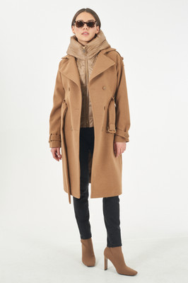 yeszee damen mantel doppelreihig mit abnehmbarer weste camel