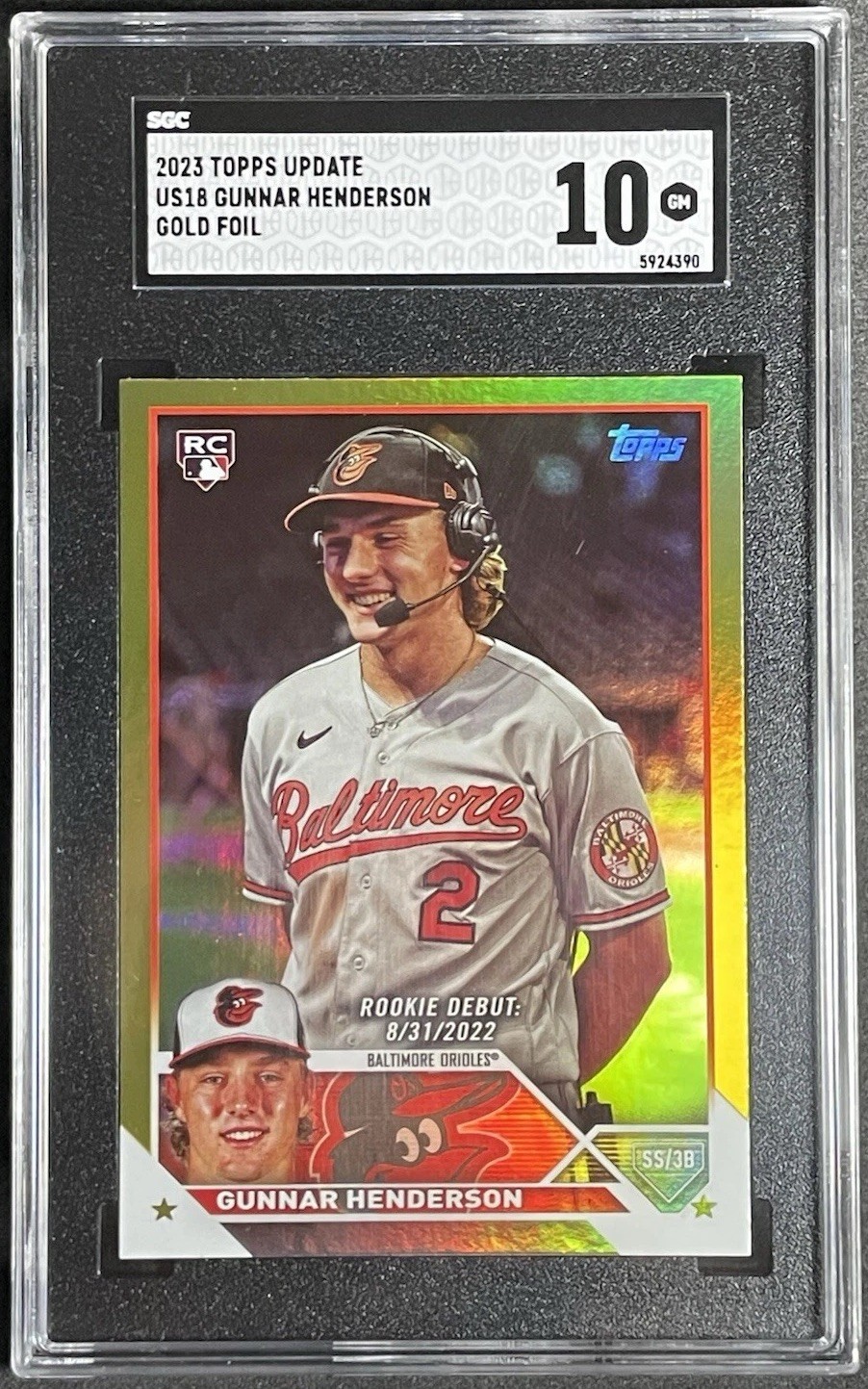 Gunnar Henderson 2023 Topps Update #US18 Rainbow Foil RC SGC 10