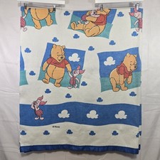 Vtg 90s Winnie The Pooh Piglet Clouds Satin Trim Blanket 86"x73"