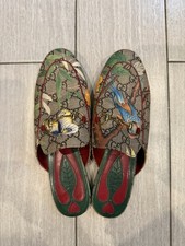 Gucci GG Princetown Canvas Tian Print Mules Size 37 US 7 Multicolor