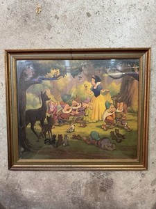 Rare 1947 Snow White & Dwarfs 27x23 Picture Good Friends,All! Licensed By Disney