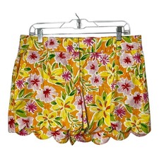 Crown Ivy Shelby Yellow Orange Floral Scalloped Hem Shorts Womens Size 8