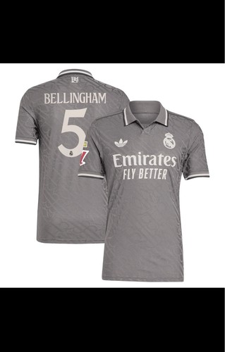Real Madrid Jude Bellingham #5 Gray Soccer Jersey Unisex Adult S 24/25