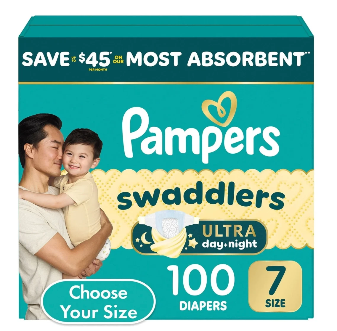 Pampers Swaddlers Ultra Diapers, Size 7 (26-50 Pounds), 100 Count