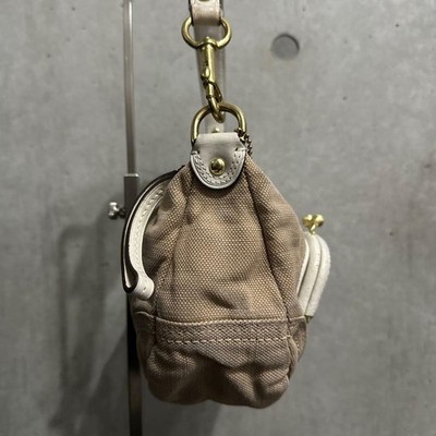 COACH shoulder bag hand Accessory Pouch: Canvas, Leather Snap
