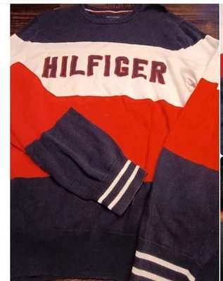 Pull Tommy Hilfiger M excellent état bleu blanc rouge épais stylé et beau ! - Photo 1/4