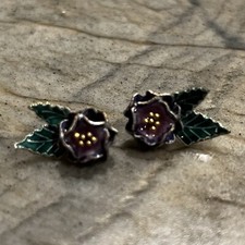 Floral Enamel Sterling w/Gold Earrings