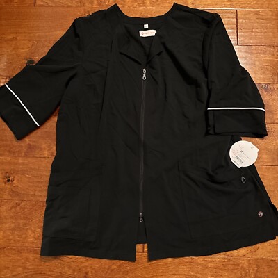 White Cross Marvella 2814 Women's Lab Coat 2 Way Zipper 3/4 Sleeve Black XXL