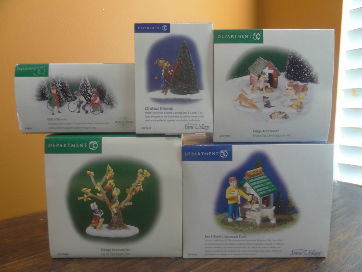 Dept56 Apple Tree Cat Dog House Ben Buddy Lemonade Stand Christmas