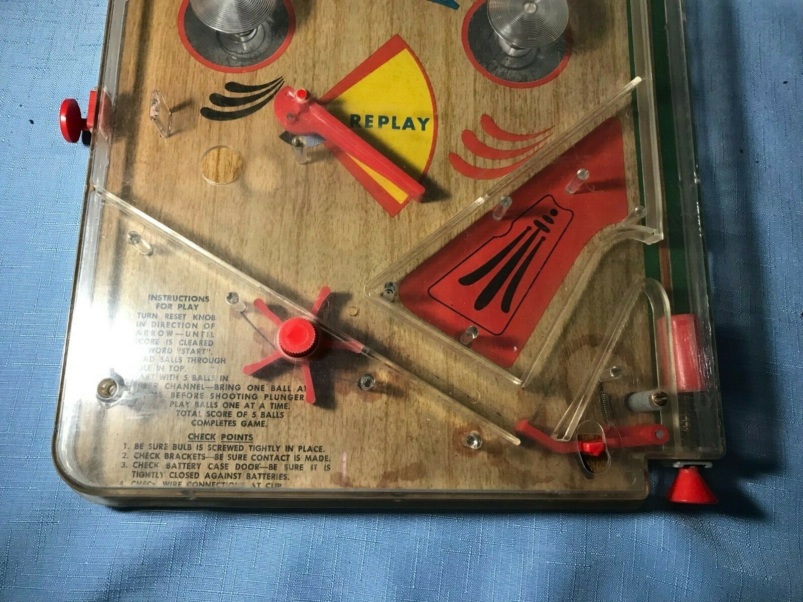 Vintage Tabletop Pinball Marble Game Woodgrain Clear Bumpers Unique