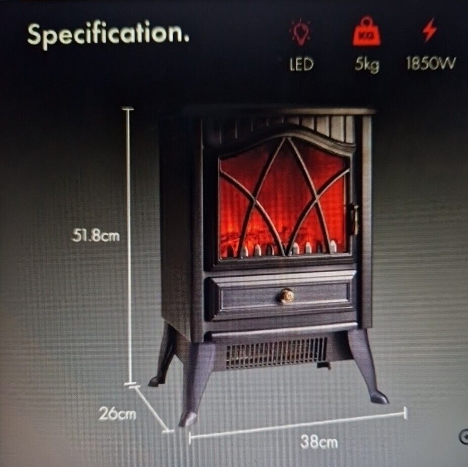 VonHaus Electric Fireplace 1850W Small Black Stove Heater 2500876 eBay
