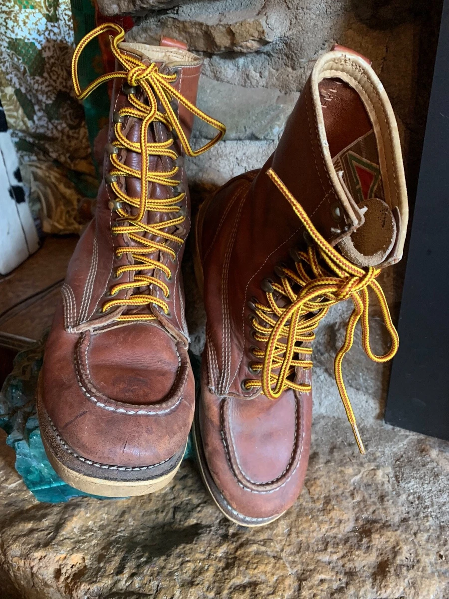 VTG WOOD n STREAM LEATHER BIKER LINEMAN WORK MOC TOE CREPE BOOTS