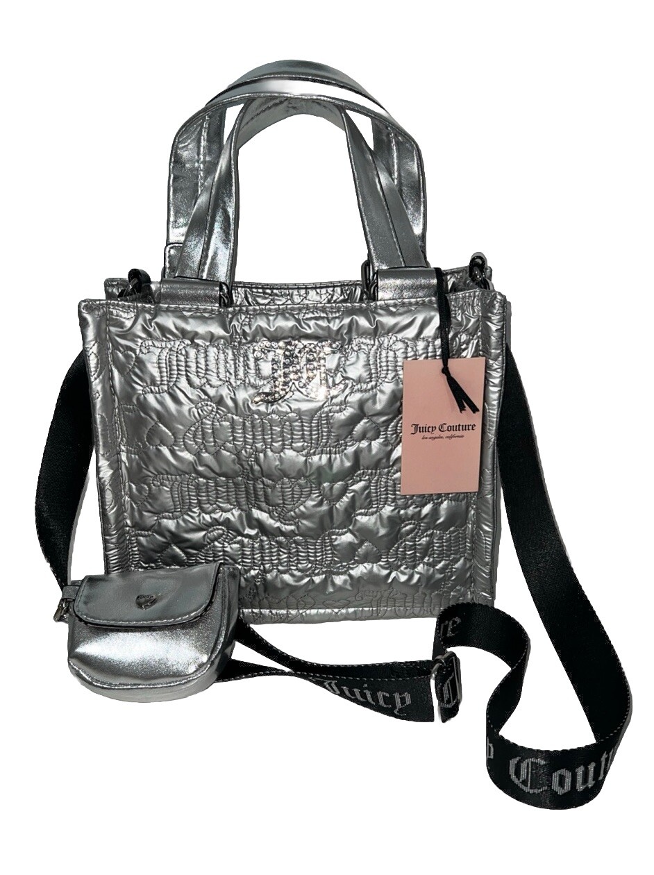 NWT Juicy Couture Pink League Mini Tote Handbag Crossbody Silver w/ Coin Purse