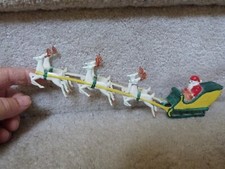 VINTAGE Hard Plastic Santa Sleigh Reindeer 9.5"
