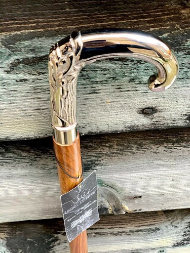 Bastone da passeggio in legno lucido argento massiccio eva Adam Head vintage fatto a mano - Foto 4 di 9