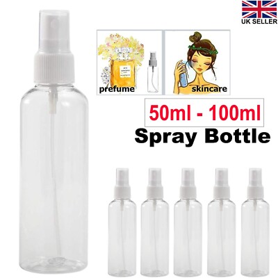 Sprühflasche 50-100ml transparent nachfüllbar Kunststoff Leerflaschen Travel Mist
