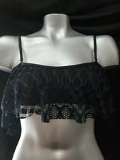 KENNETH COLE REACTION FLOUNCE WOMENS SWIMWEAR BIKINI TOP BLACK SIZE MED NWT