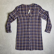 Madewell Shirtdress Womens XS Long Sleeve Button Up Blue Plaid Ruffle V Neck NWT