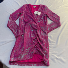 NWT Show Me Your MuMu Party Hop Hot pink disco Sequin Ruched Mini Dress Sz Small