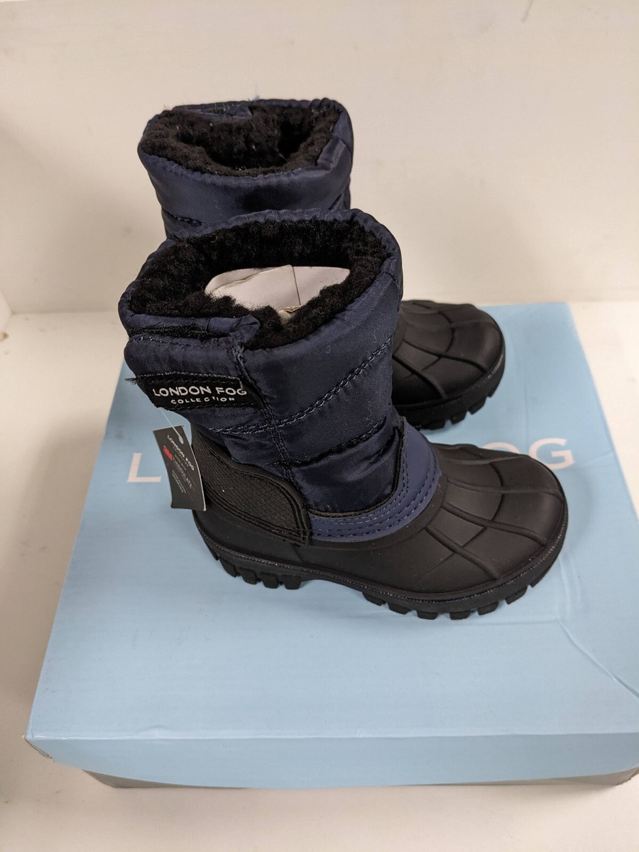 London Fog Big Kids Size Jett Snow Boots Blue Upper Pull On Hook