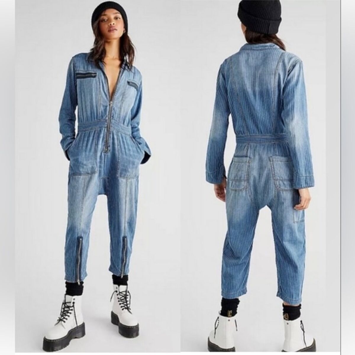 New FREE PEOPLE x Sandrine Rose Striped Denim Zip Jumpsuit New FREE PEOPLE x Sandrine Rose Striped Denim Zip Jumpsuit