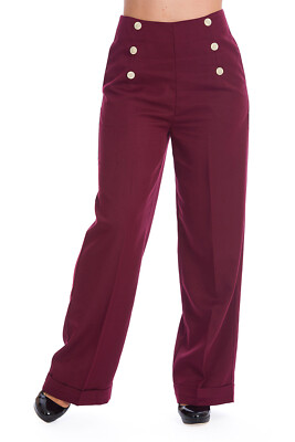 Banned Retro Marlenehose Adventures Ahead Burgunder Vintage Trousers 40er Stil