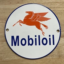 VINTAGE MOBIL OIL GASOLINE PORCELAIN GAS 6" SERVICE STATION PUMP PEGASUS SIGN