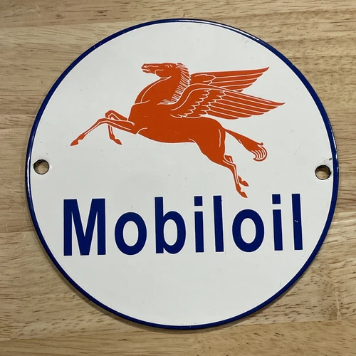 VINTAGE MOBIL OIL GASOLINE PORCELAIN GAS 6" SERVICE STATION PUMP PEGASUS SIGN