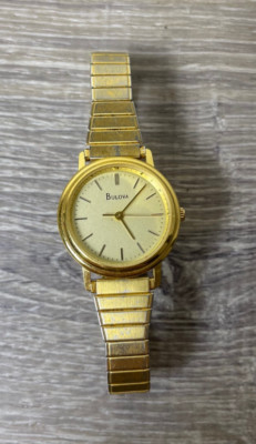 Bulova Quartz Gold Tone Stretch Women's Analog Watch T7 New Battery