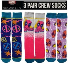 3 Pairs - Marvel DEADPOOL Men's Crew Novelty Socks Shoe Size: 8-12 New in Box