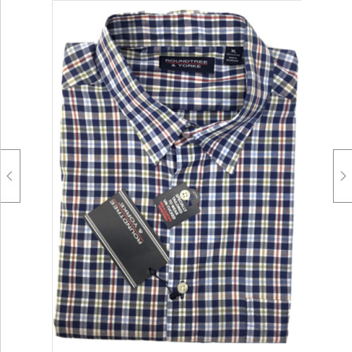 Roundtree and Yorke, мужская рубашка с коротким рукавом, Синяя в клетку, XL