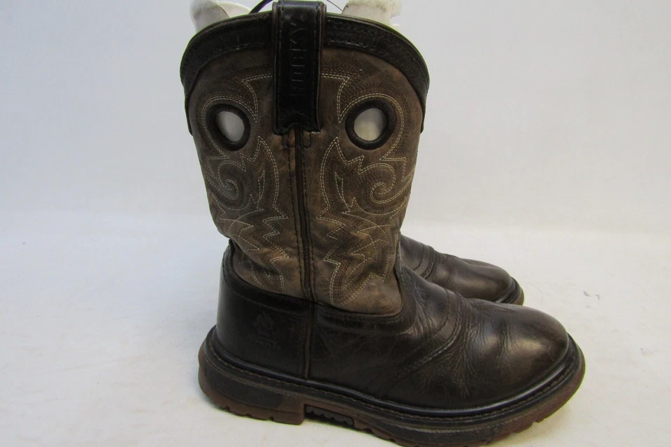 Botas de Vaquero Rocky Little Kids Jóvenes Talla 2 M Cuero Marrón Buckaroo Stockman Foto 3 de 4