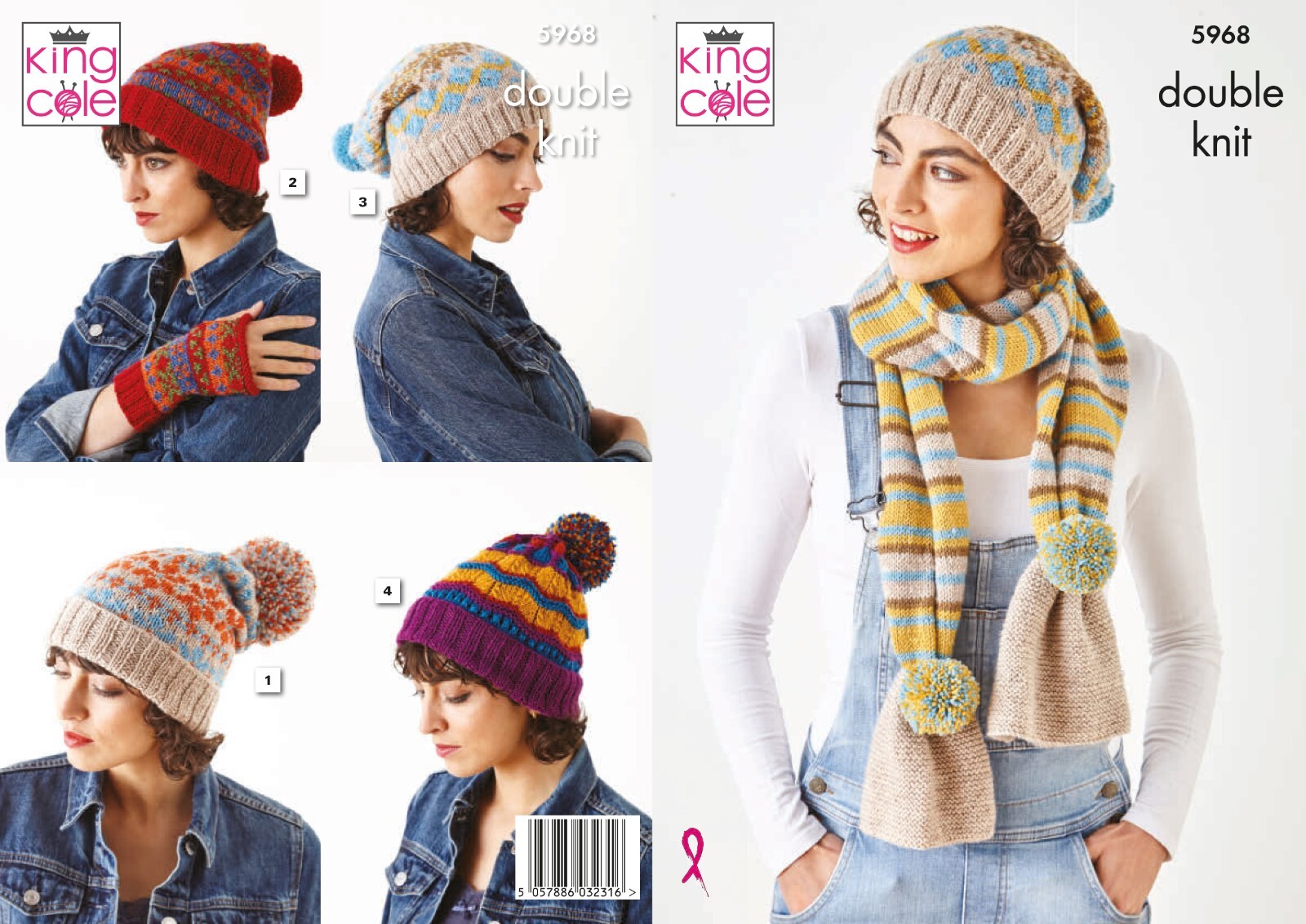 King Cole DK Knitting Pattern - 5968 Ladies Hats & Scarf - Image 2